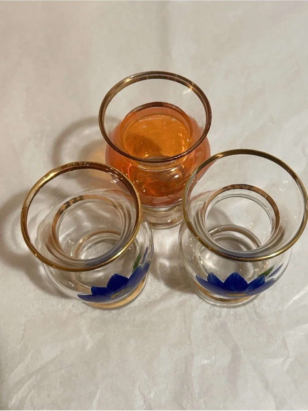 Set 3 Vtg 1960s Bartlett Collins Hand Painted Small Bud Vases with Gold Trim 4”